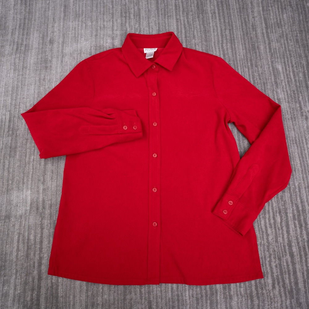 Allison Taylor Button Up Shirt Womens Large Red Good Stretch Long Sleeve